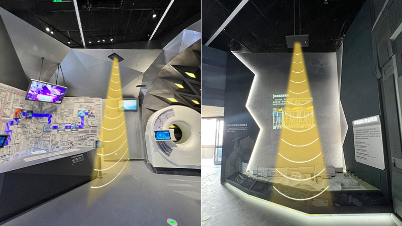 展廳定向音箱，吊頂安裝示意圖