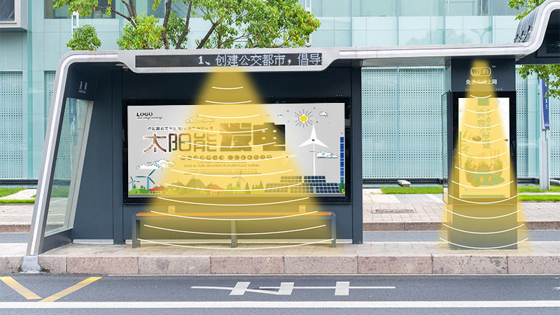 公交站臺廣告牌集成定向揚(yáng)聲器,定向發(fā)聲示意圖