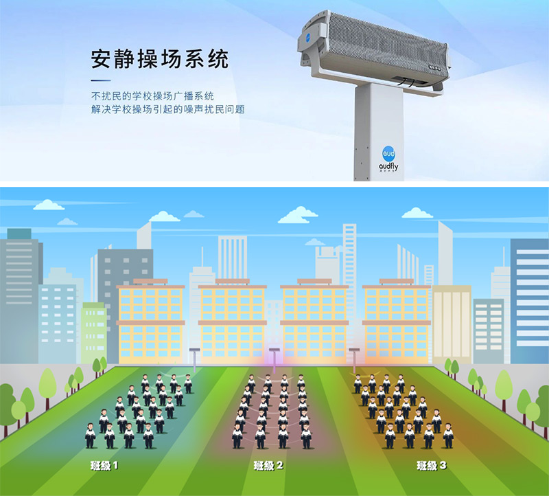 清聽聲學(xué)安靜操場系統(tǒng),又叫操場定向廣播系統(tǒng),定向發(fā)聲不擾民