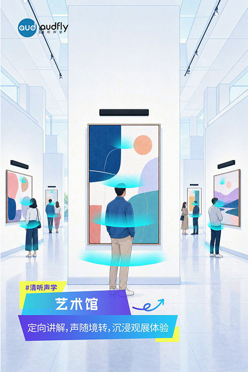 清聽聲學定向發聲技術應用于博物館和藝術館展品講解，實現走到哪聽到哪的沉浸式觀展體驗