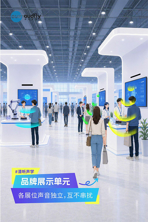 清聽聲學定向發聲技術應用于品牌展示區，實現獨立聲音區域，提升品牌展示體驗