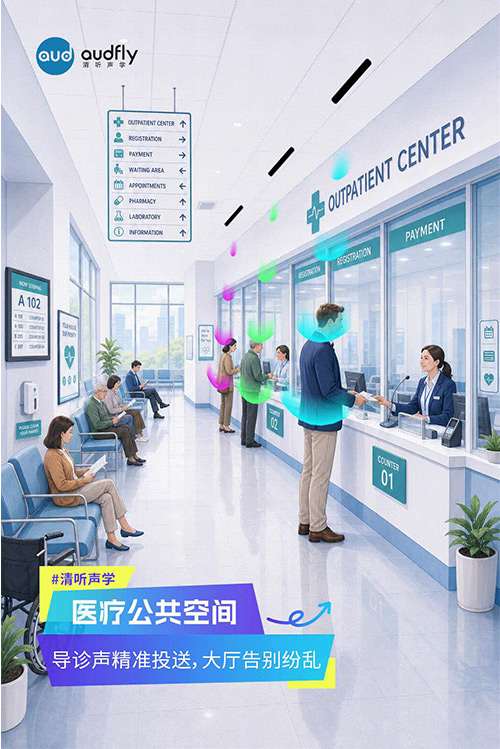 清聽聲學定向發聲技術應用于醫院公共空間，實現精準導診，營造安靜舒適的就診環境