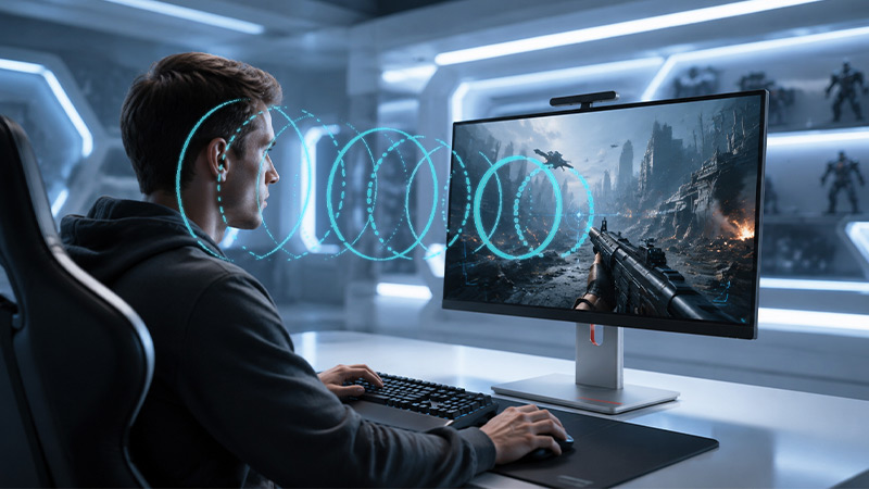 聚音屏AI PC融合清聽聲學第三代定向發聲技術、以及全新混合空間音頻技術